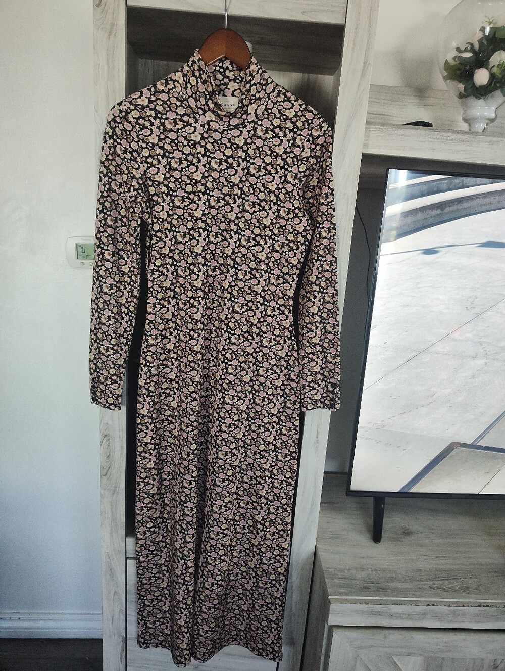 Sezane Long Sleeve Floral Maxi Dress in Black and Pink SZ Small